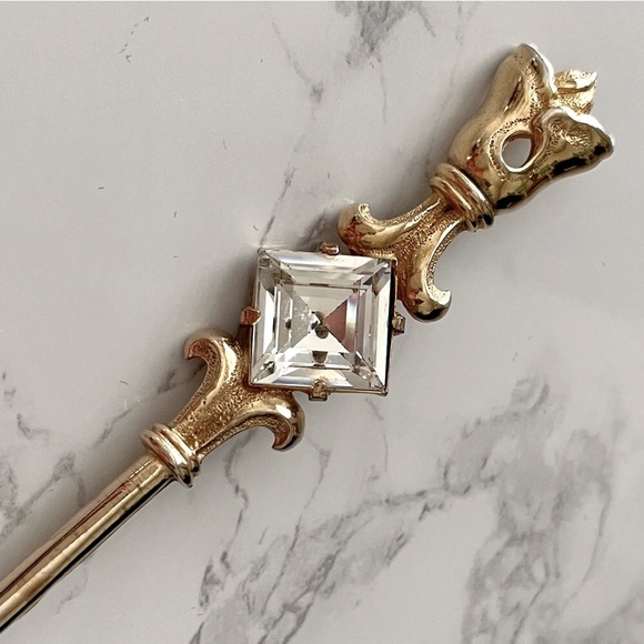 Vintage Gold and Crystal Scepter Brooch Pin by Bobley - Picture 2 of 9